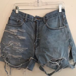 Vintage Lexi Denim Shorts w leather back  pocket